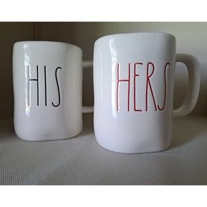 Rae Dunn Artisan Collection His & Hers Set Of 2 Coffee Mugs Cups Farmhouse Style